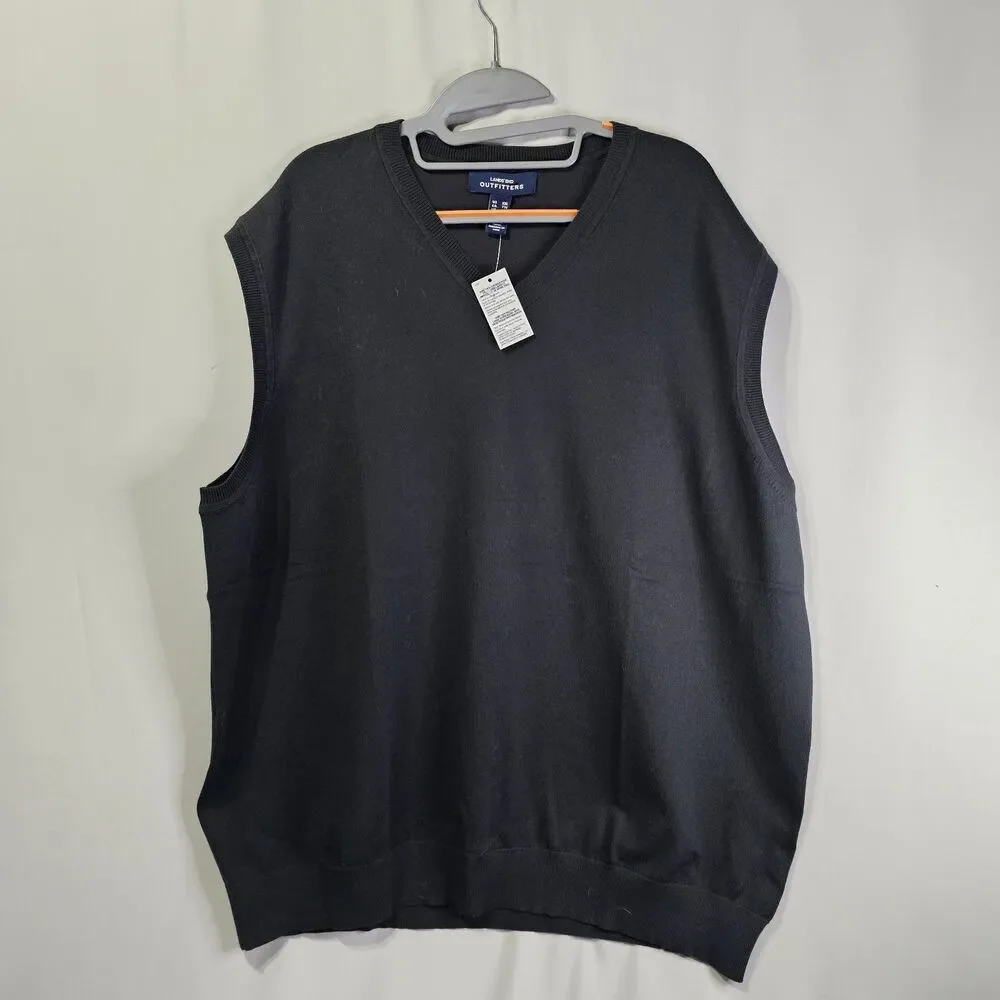 Lands End Preppy Black V Neck Sweater Vest Men Size XXL Tall  Office Smart NEW